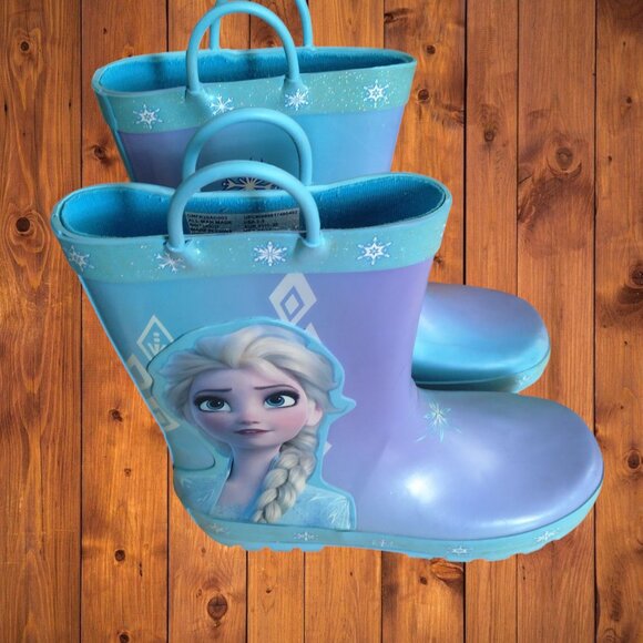 DISNEY Frozen II Anna & Elsa Blue Pull-on Rain Boots Girl's Youth Size 2-3 - Picture 1 of 8